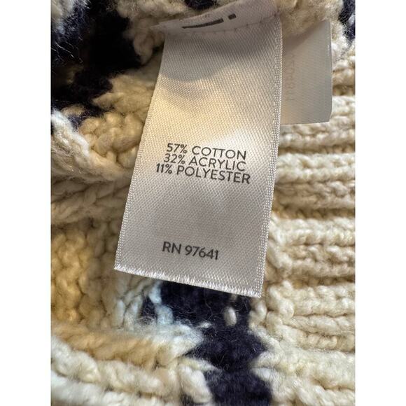 J. Jill sweater crew neck pull over cabled cream with navy blue stripes Sz M - Picture 6 of 7